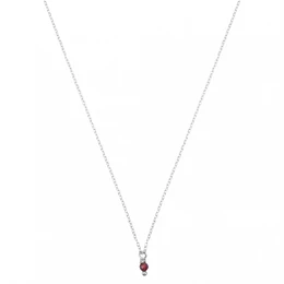 Aries zodiac sign gemstone necklace, a delicate silver-toned chain with a small red gemstone pendant representing the Aries constellation.