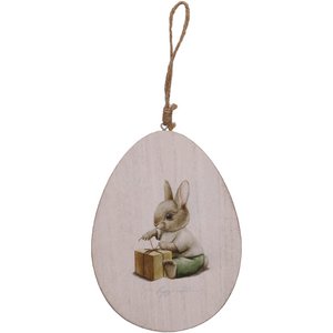 Houten ei Kahla om op te hangen, L13cm, H17,5cm, wit