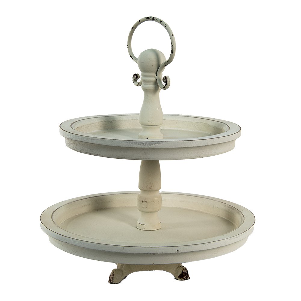 Etagère 2 laags Ø 30x36 cm Beige Hout Serveerschaal