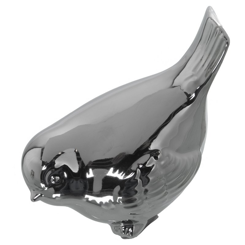 SET 2 FIGURE DI UCCELLI IN CERAMICA ARGENTO _13X8X11+12X8X12CM LL53790