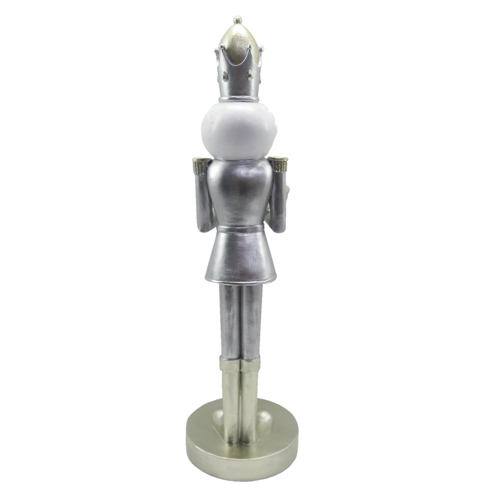 Beeld Notenkraker 40 cm Zilverkleurig Wit Kunststof Kerstdecoratie