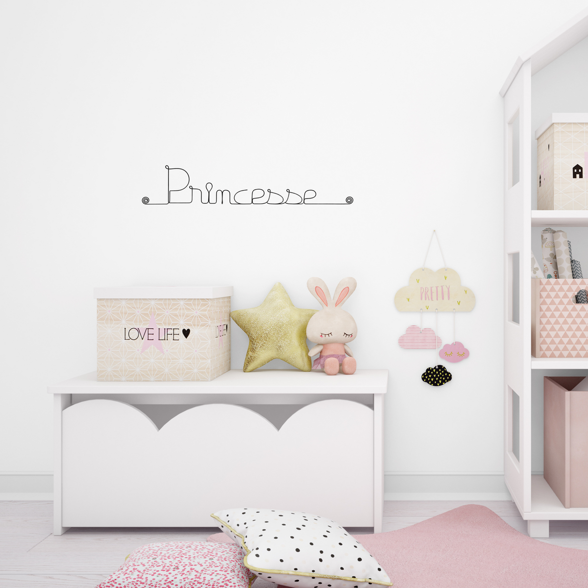 Décoration Murale en Fil de Fer "Princesse" - à punaiser - Bijoux de Mur - Chambre Enfant/Ado