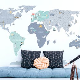 Adesivo da parete | Mappa del mondo blu