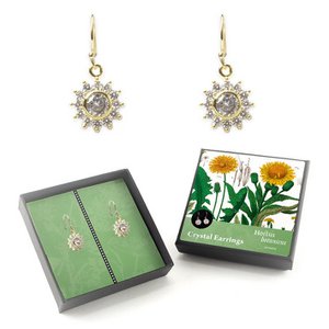 Gold plated earrings with glittering crystal stones, Dandelion