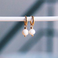 SS350 - RVS creool met zoetwaterparel druppel - goud