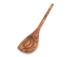 Cooking spoon with a pointed, round handle made of olive wood