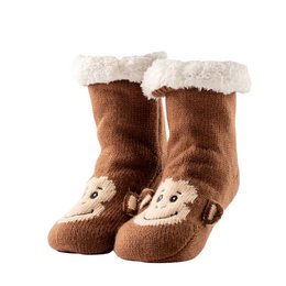  Brown sherpa-lined kids' socks with a partridge design and non-slip grip, size 31/34.