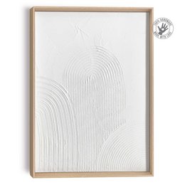 Framed abstract art piece with concentric white lines on a white background. Suitable for home decor or office spaces.
