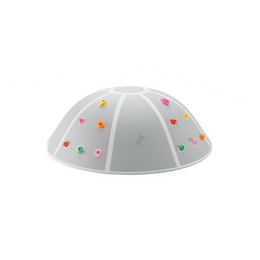  A gray dome-shaped sensory toy with colorful lights embedded in the surface, designed to stimulate the senses through climbing and jumping.
