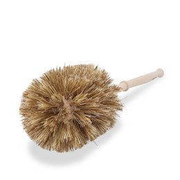Coconut toilet brush with natural bristles and wooden handle for effective cleaning.