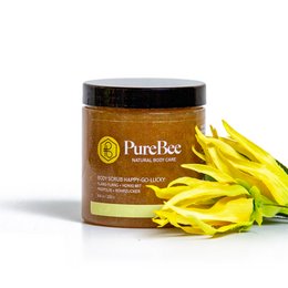Ylang-Ylang body scrub in a 100g or 250g jar. Made with natural ingredients including ylang-ylang essential oil. Exfoliates and nourishes skin.