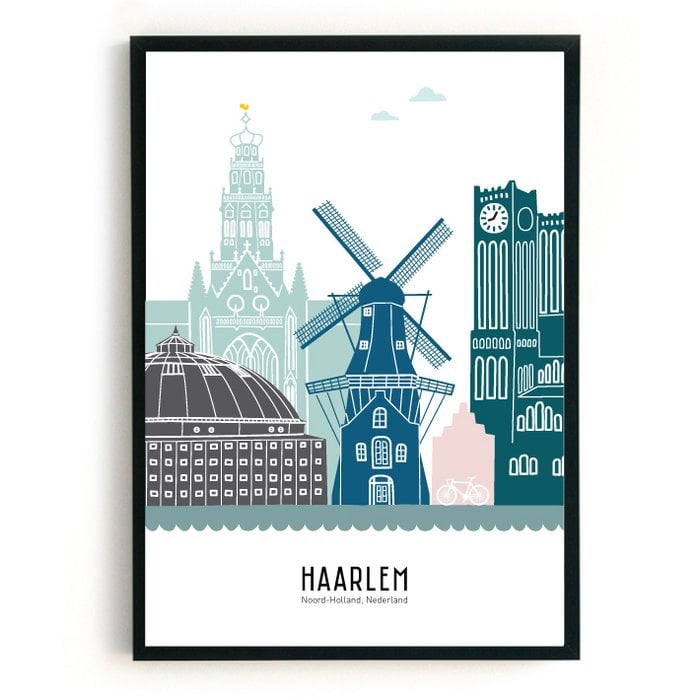 Poster skyline Haarlem in kleur