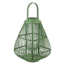  Green woven lantern, tall basket shape, wicker material, handle, modern design, outdoor lighting accessory