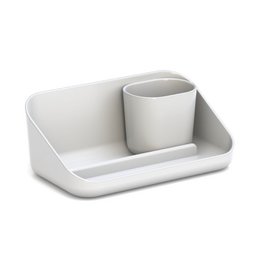  White cloud-shaped desk organizer with compartments and cylindrical cup holder, minimalist modern design.