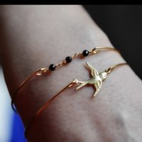 Onyx Swallow Gold Bangle Set - Vergulde zwarte edelsteen Rondelles Animal Bird Swallow Sieraden Set - RETARM-38