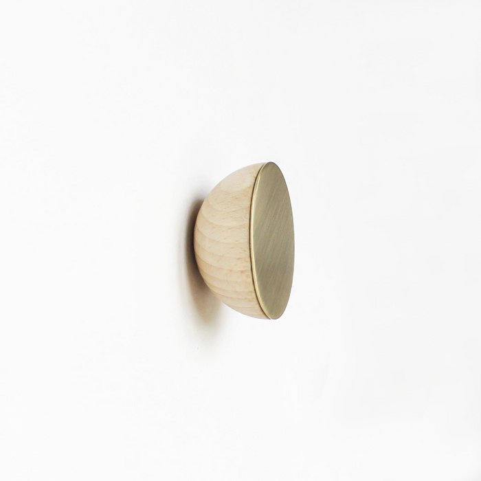 Round Beech Wood & Brass Wall Hook / Knob