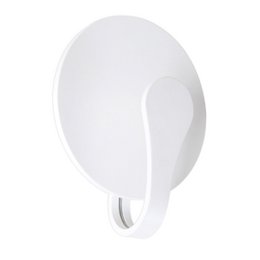 Sleek, modern LED wall light with a round, minimalist design. Made of white metal with a warm, diffused glow.