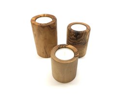 Tealight holders in a set of 3 made of olive wood