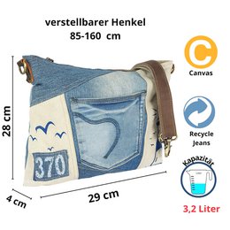 Borsa a tracolla sostenibile da donna Sunsa. Borsa a tracolla realizzata con jeans riciclati e tela (tela). Borsa a mano in stile retrò vintage. Borsa a tracolla per donna.
