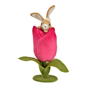 Filzblume mit Hase, Pink/Grün/Beige (B/H/T) 13x21x9cm