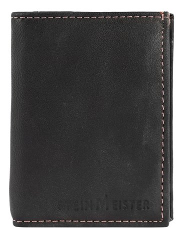 Steinmeister Mini-Geldbörse aus Echtleder, Hochformat, schwarz/rosa