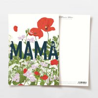 Moederdagkaart MAMA met rode en lichtpaarse wilde bloemen, FSC gecertificeerd