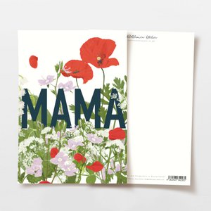 Mother's Day card MAMA with red and light purple wildflowers, FSC certified