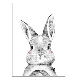 Rabbit children's room poster with a black and white illustration of a rabbit. Suitable for decorating a kids' room or nursery.