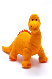 Knitted Orange Diplodocus Dinosaur Baby Rattle