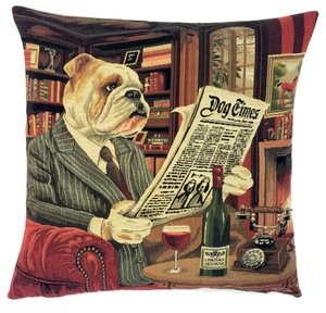 decorative pillow cover Bulldog reading Newspaper
