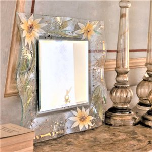 Vierkante wandspiegel in Murano Glass, voorkeurscadeau -idee, bloemengouddecoratie CM. 37