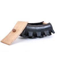 Tire box made from recycled motorcycle tires and fraké wood upcycling