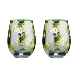 Set of 2 tropical leaves DOF tumblers with green and white leaf pattern.