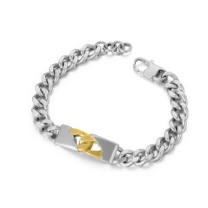 KINGKA Silver Chain Bracelet with Gold Accent