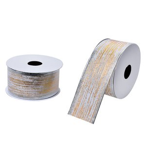 Weihnachtsband 38 mm Weißgoldfarbenes Synthetik