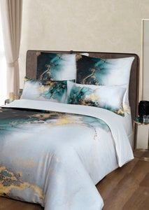 Beddengoedset gemaakt van 100% katoen Mako satijnen zoom en rits goudkleurig - Marmergroen