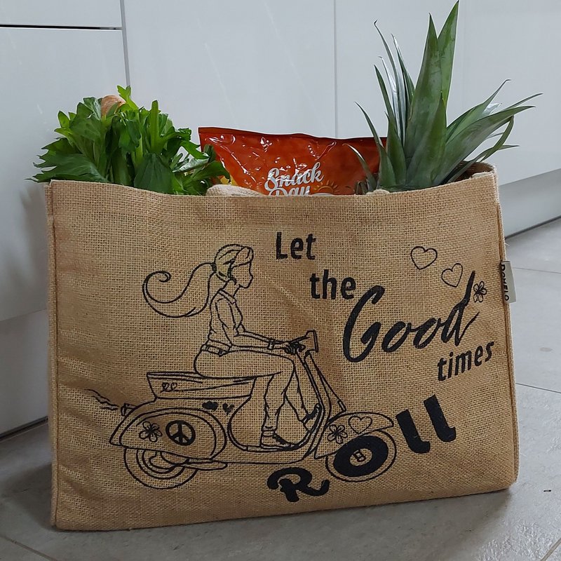 Domelo jute taske indkøbspose. Jute shopper taske. Stort vand -repellent indkøbskurv/ strandpose. Badepose XXL/ indkøbspose gaver til kvinder.