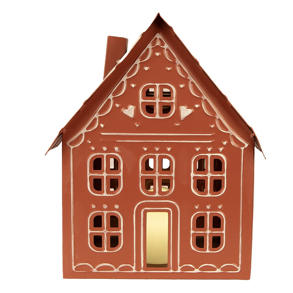 Decoratie Huis met LED 27x19x32 cm/ 3x AAA Bruin Metaal