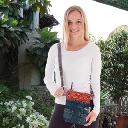 Sunsa lille bæredygtig skuldertaske til kvinder. Skuldertaske lavet af genbrugte jeans & canvas (canvas). Håndtaske vintage retro stil. Crossbody taske til kvinder.