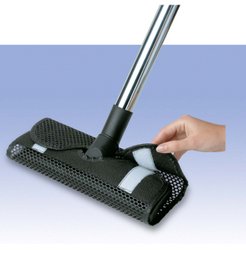 Black mesh vacuum cleaner attachment with a long metal handle, designed for cleaning upholstery and hard-to-reach areas.