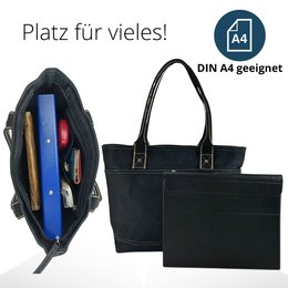 Domelo shopper i voksbehandlet lærred til kvinder. Vandafvisende håndtaske. Vegansk skuldertaske. Monokrom dametaske, der passer til A4