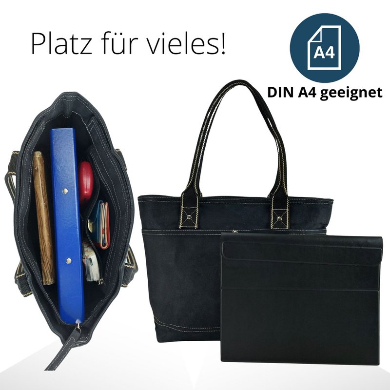 Domelo shopper i voksbehandlet lærred til kvinder. Vandafvisende håndtaske. Vegansk skuldertaske. Monokrom dametaske, der passer til A4