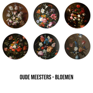 Onderzetters | Oude Meesters Bloemen - 6 stuks - Meesterwerken - Kunst - Coasters - Forex onderzetters - Rond - De Heem - Mignon - Van der Ast