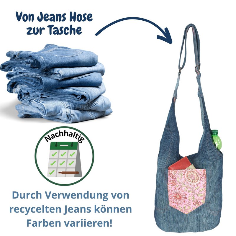 Bolso vaquero sostenible Sunsa. Bolso bandolera portátil de 2 caras. Bolso hobo. Bolso bandolera bohemio