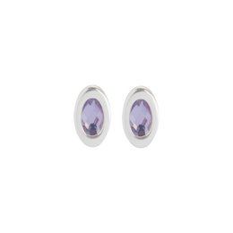 Oval-shaped stud earrings with glass stones in a silver-plated setting. Suitable for casual or formal wear.
