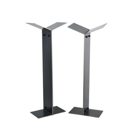 Slanted high blue steel bookstand with adjustable shelves for organizing books and decor.