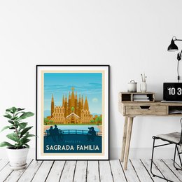Affiche Barcelone Vintage | Poster Ville Barcelone Sagrada Familia Catalogne Espagne