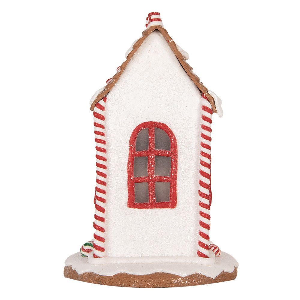 Gingerbread house met LED 14x14x22 cm Wit Rood Kunststof