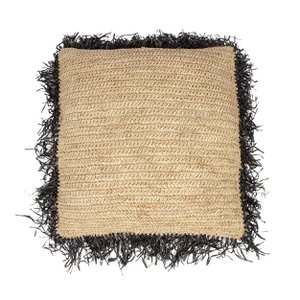 De Raffia Kussenhoes Vierkant - Naturel Zwart - 60x60