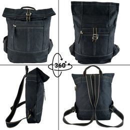 Mochila Domelo de lona encerada. Mochila unisex impermeable. Mochila de ocio vegana. Diseño de mochila enrollable monocromática con mucho espacio.